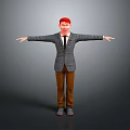 Red Haired Man In Gray Plaid Suit With White Shirt And Brown Pants Arms Outstretched