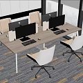 Modern Office Desk With Multiple Computer Monitors Ergonomic Chairs And City View Background 3d model