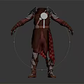 Ornate Detailed Armor Costume With Metallic Plates And Red Fabric Trim