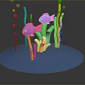 Colorful Aquatic Fish Swimming Among Green Plants Yellow Coral And Air Bubbles