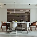 Modern Restaurant Interior With Dining Table Chairs Pendant Light And Decorative Display Shelves 3d model