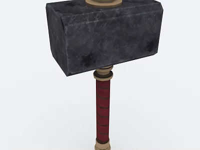 Mythical Decorative Hammer With Black Stone Head Red Wrapped Handle And Gold Accents 3d model