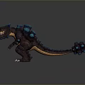 Fierce Game Movie Character Brown Blue Monster With Spiky Back Sharp Teeth Claws