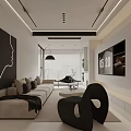 Modern Minimalist Living Dining Room Interior With Beige Sofa Black Chair TV And Pendant Light