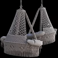 Comfortable Woven Hanging Chairs With Dark Frame And White Cushions Stand Design