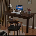 Wooden Desk And Chair Set For Home Office With Computer Lamp Clock And Stationery
