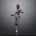 3D Female Character Standing With Purple Hair Purple Top Blue Pants White Boots