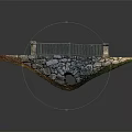 Scenic Stone Bridge With Slate Path Metal Railings Stone Pillars Green Vegetation And Fallen Leaves