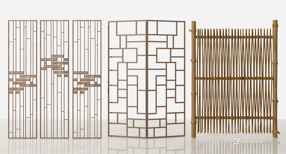 Various Decorative Room Dividers Featuring Geometric Patterns Bamboo And Metal Frames 3d model