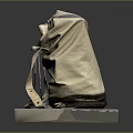 Beige Canvas Backpack With Shoulder Straps On Gray Display Stand 3d model