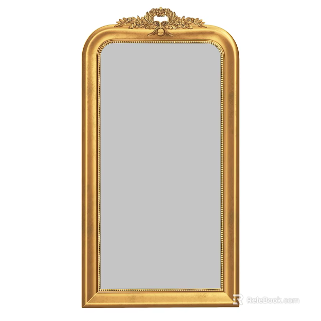 Elegant Rectangular Mirror With Golden Frame And Intricate Decorative Trim 3d model