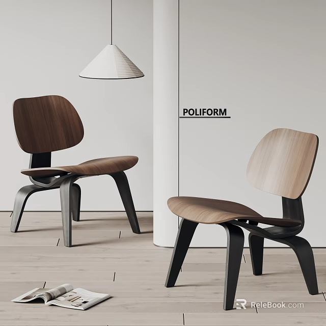 Modern Minimalist Leisure Chair With Wooden Backrest And Black Metal Legs In Living Space 3d model 