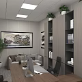 Modern Retail Store Office Area With Desk Computer Bookshelf Plants And Decorative Items