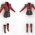 Stylish Red Jacket Black Skirt And Red Boots Fashion Clothing Set