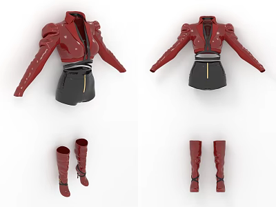 Stylish Red Jacket Black Skirt And Red Boots Fashion Clothing Set 3d model