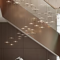 Modern Luxury Staircase With Glass Railing Brass Handrail And Hanging Pendant Lights