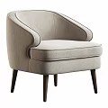 Contemporary Beige Fabric Accent Chair With Curved Backrest Armrests And Dark Wooden Legs