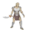 Detailed Fantasy Warrior Doll with Silver Armor Serrated Sword Purple Skirt and Leg Guards
