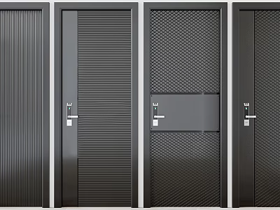 Modern Hinged Doors with Vertical Stripes Mesh Panels and Dark Metal Finish 3d model