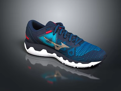 Stylish Navy Blue Running Sneakers With Mesh Upper Red Accents And White Sole 3d model