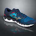 Stylish Navy Blue Running Sneakers With Mesh Upper Red Accents And White Sole
