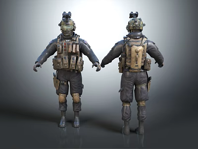 Tactical Military Figure Model With Front Back View And Detailed Gear 3d model