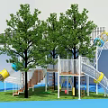 Fun Children's Play Area With Slide Staircase White Railings And Wooden Floor