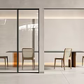Glass Sliding Doors With Black Frame In Modern Minimalist Dining Interior