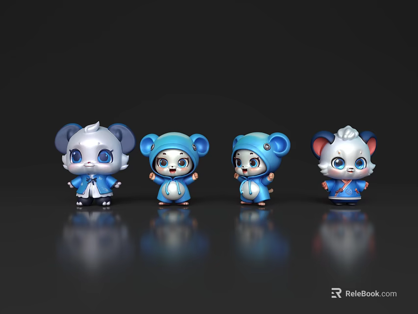 Cute Game And Movie Characters In Blue Outfits With Adorable Expressions 3d model 