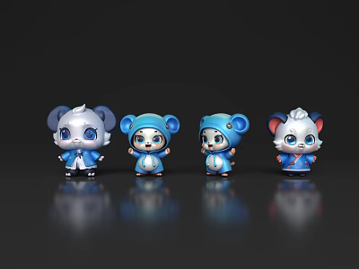 Cute Game And Movie Characters In Blue Outfits With Adorable Expressions 3d model