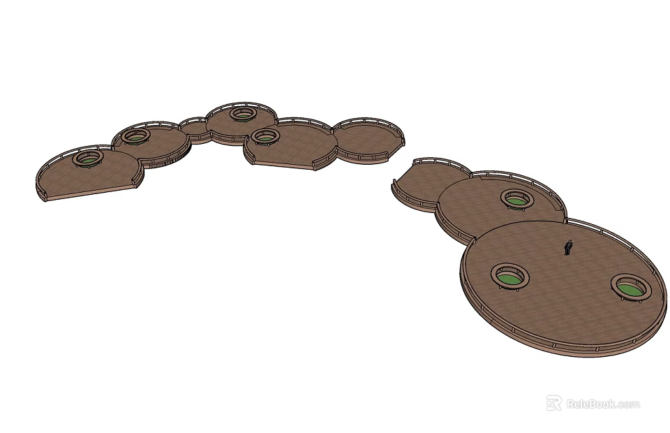 Garden Ornaments Featuring Curved Wooden Circular Stepping Stones With Plant Holes 3d model 
