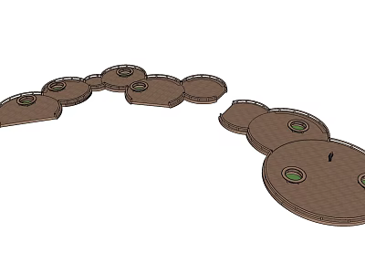 Garden Ornaments Featuring Curved Wooden Circular Stepping Stones With Plant Holes 3d model