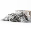Cozy Modern Double Bed With White Comforter Gray Blanket And Fur Throw 3d model