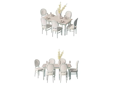 Modern Dining Table Set With Matching Chairs And Floral Centerpiece 3d model