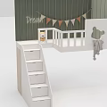 Kids White Loft Bed With Step Ladder Storage Drawers Dream Decor And Teddy Bear Plush