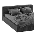 Modern Gray Upholstered Double Bed With Soft Pillows And Wrinkled Duvet