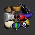 Red Hat Stand with Various Colored and Styled Hats on Triangular Base