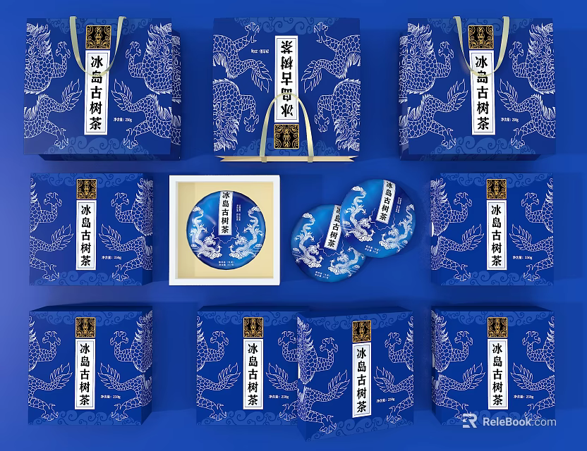 Traditional Blue And White Tea Set With Dragon Pattern Gift Box Design 3d model 
