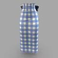Stylish Blue And White Plaid Skirt With White Cami Top And Belt Detail