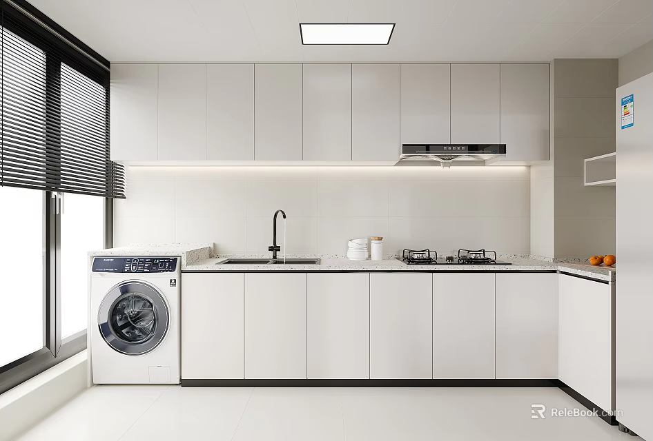 Elegant Modern Kitchen Interior Design With Marble Countertop And Sleek Cabinets 3d model