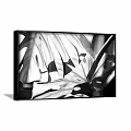 Black and White Botanical Painting Featuring Monstera Leaves in Black Frame