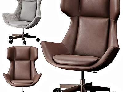Modern Office Chairs With Gray And Brown Leather Upholstery Stylish Swivel Wheels Design 3d model