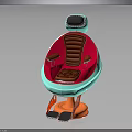Turquoise And Red Retro Upholstered Chair With Footrest And Side Table