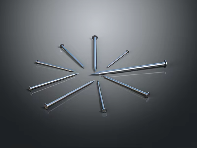 Hardware Tools Display Radially Arranged Metal Nails On Dark Background 3d model