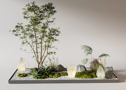 Courtyard sketch indoor landscape plant combination plant pile micro landscape 3d model