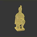 Terracotta Warrior Sculpture In Kneeling Posture With Ancient Armor And Traditional Hairstyle