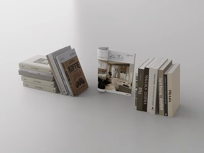 Stacked Books And Open Magazines With Interior Design Layouts And Varied Covers 3d model