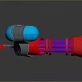 Sci Fi Weapon Design With Red Cylinder Purple Components Silver Accents And Blue Glowing Part