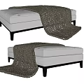 Soft Gray Fabric Ottoman With Textured Knitted Blanket For Living Room