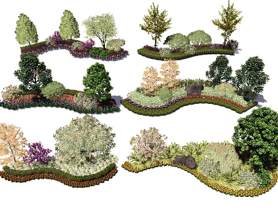 Beautiful Flower Plants And Shrubs In Natural Landscape Design With Colorful Blooms 3d model